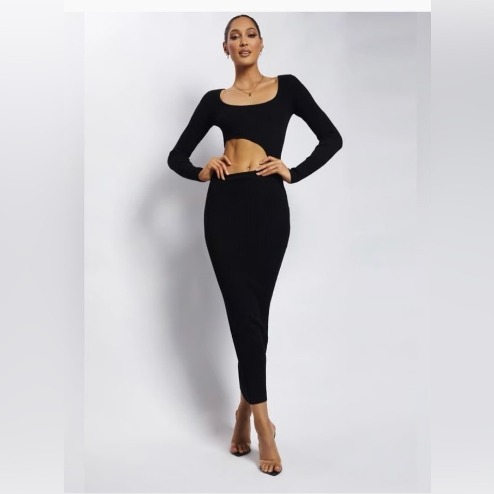 Meshki Black Cut-Out Midi Dress